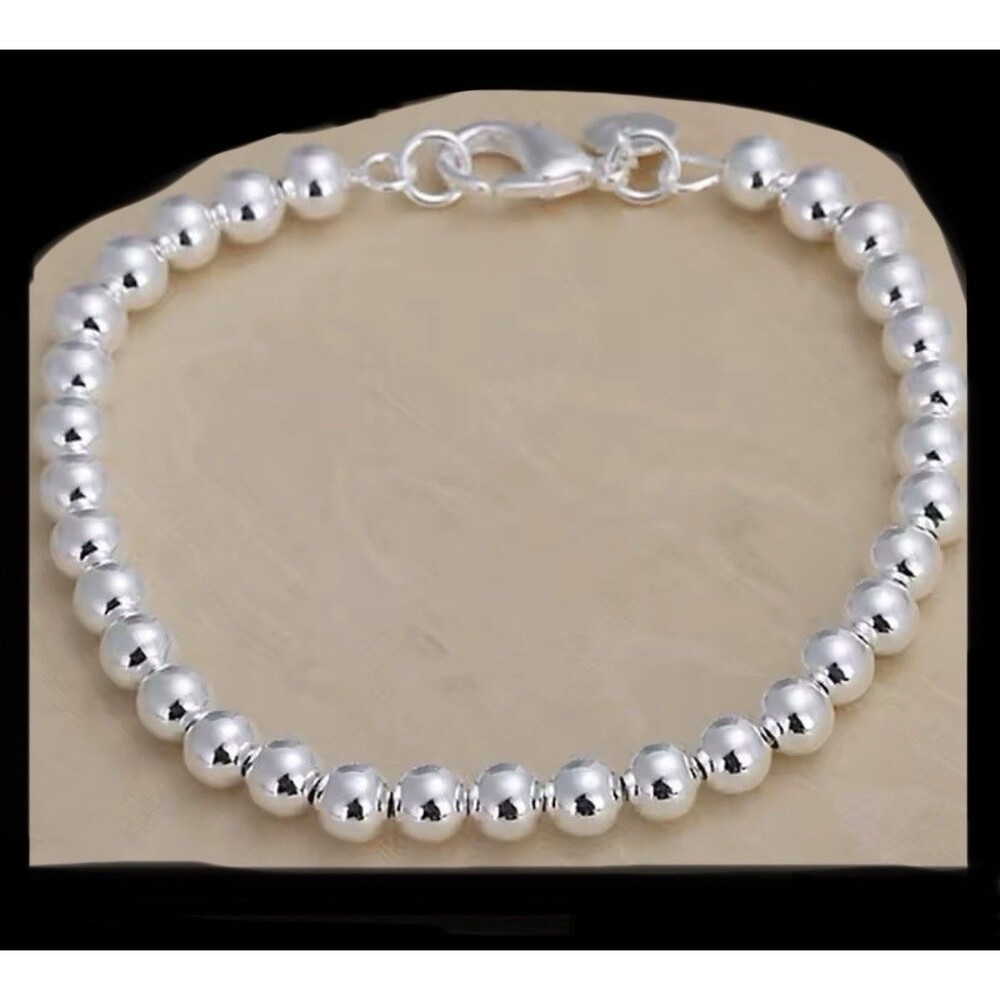NWT  Nichol Christian 925 Sterling Silver 6MM Beaded Bracelet 8in